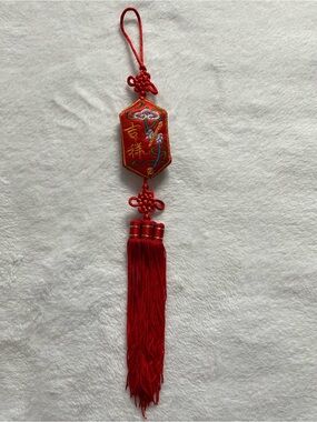 Chinese new year/ lucky red Red Embroidered Chinese Knot Tassel Hanging charm